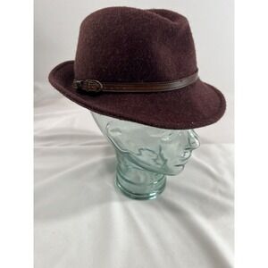 Charter‎ Club Fedora Hat Mens Medium Maroon Wool Leather Classic